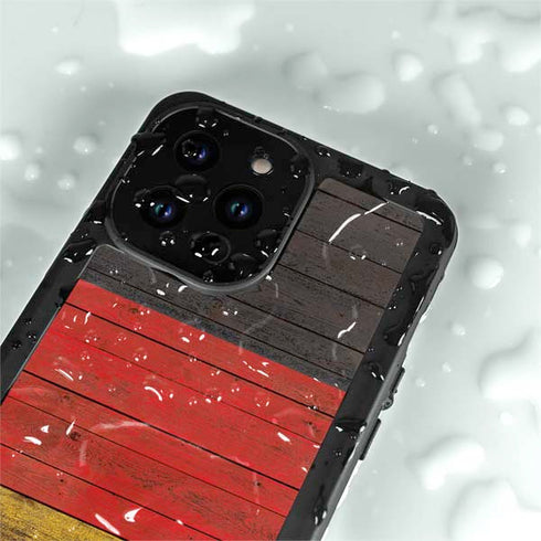 German Flag Dark Wood iPhone 15 Pro Waterproof Case